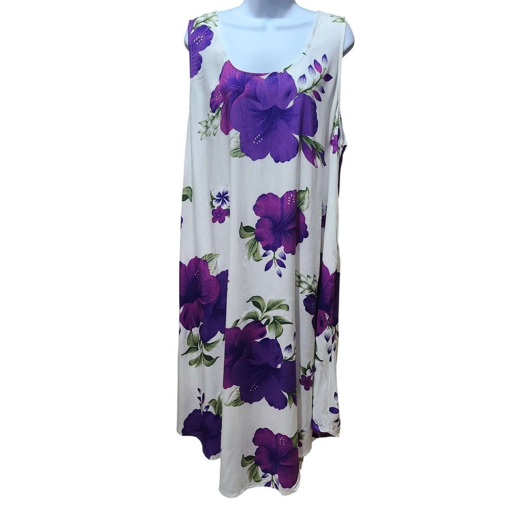 Vtg Hawaii Station Made in Hawaii Plus Size Purple Hibiscus Maxi Dress Tropical‎